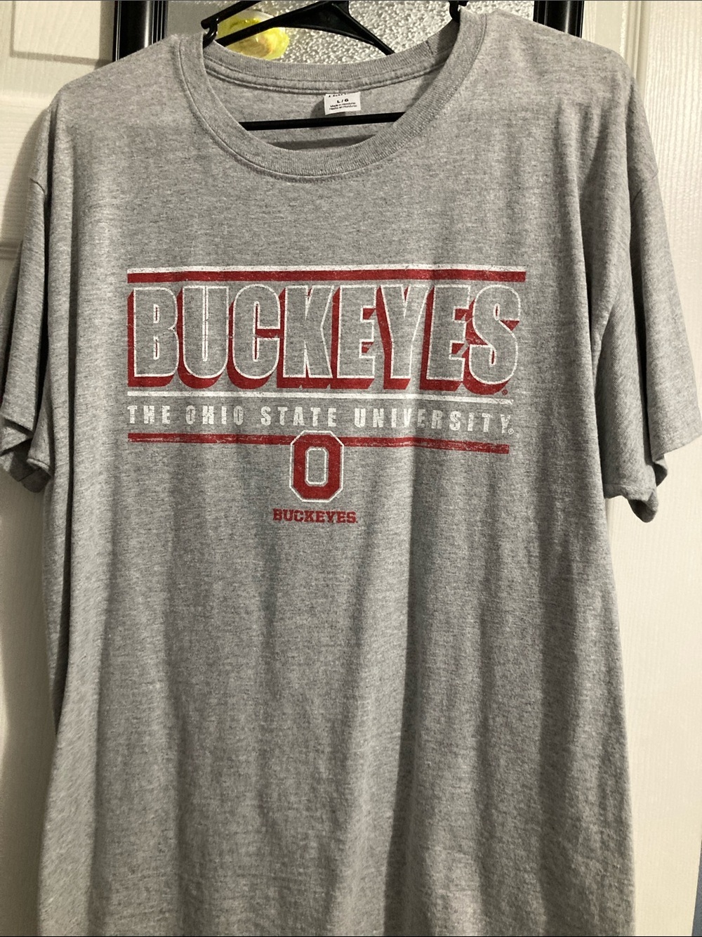 Hanes Gray Ohio State Buckeyes Graphic Tee with Red and White Accents